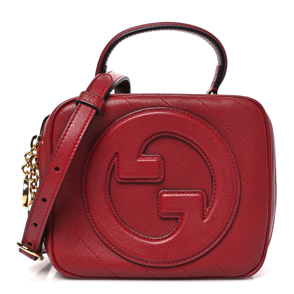 Sakai Be Green Calfskin Diagonal Stitched Blondie Top Handle Bag Rosso