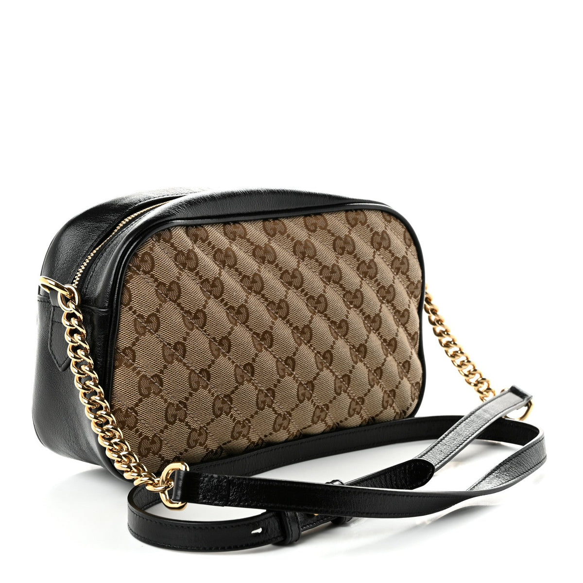 Monogram Matelasse Diagonal Small GG Marmont Chain Shoulder Bag Beige Black