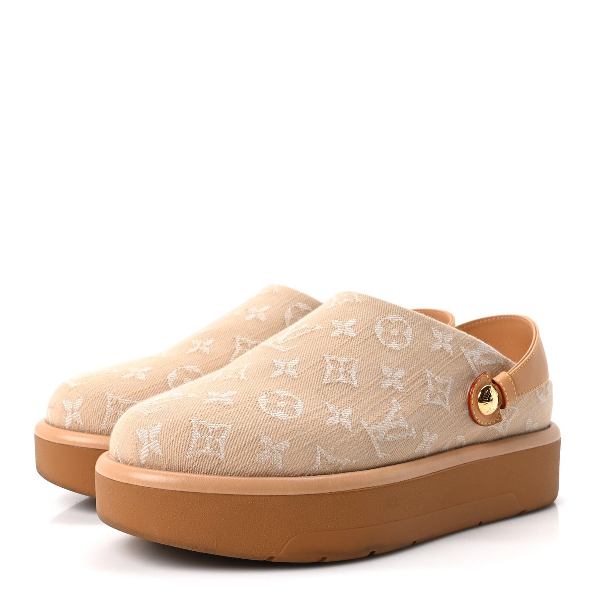 Monogram Denim Aspen Platform Clog Mules 41 Beige
