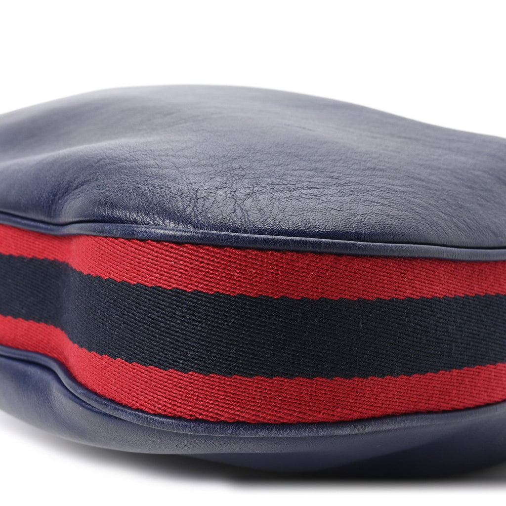 Aria Calfskin Web Large Attache Shoulder Bag Navy