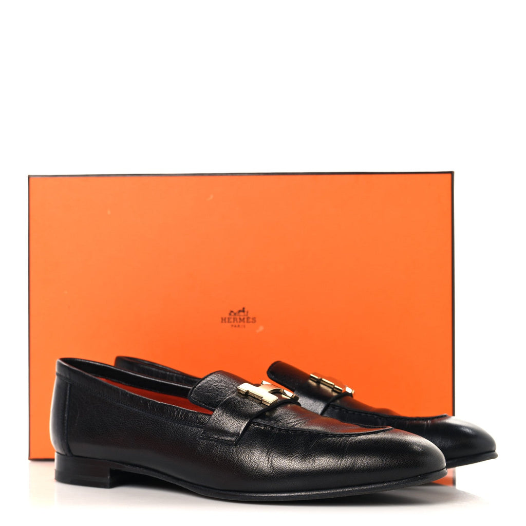 Goatskin Womens Paris Loafers 38.5 Black