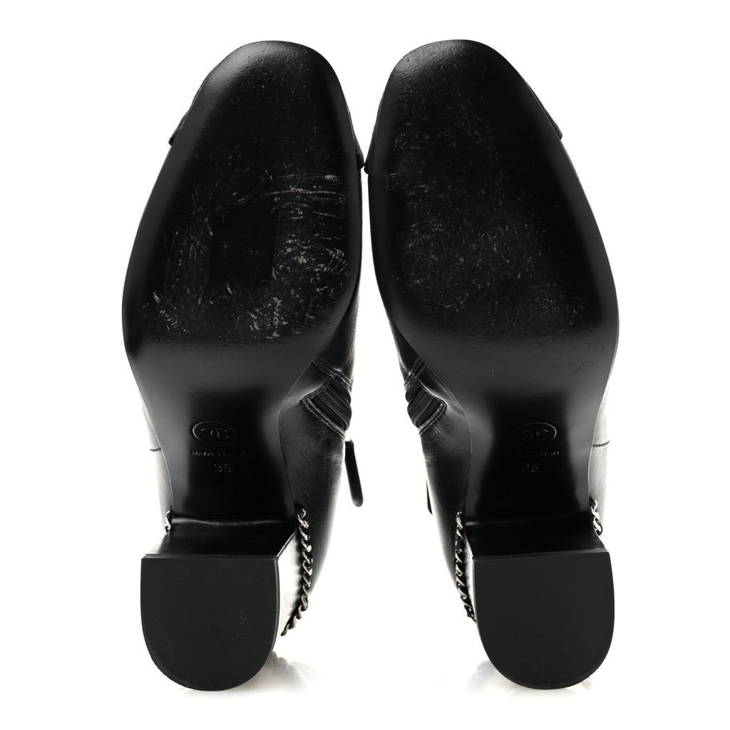 Crumpled Calfskin Cap Toe Chain Short Boots 35 Black