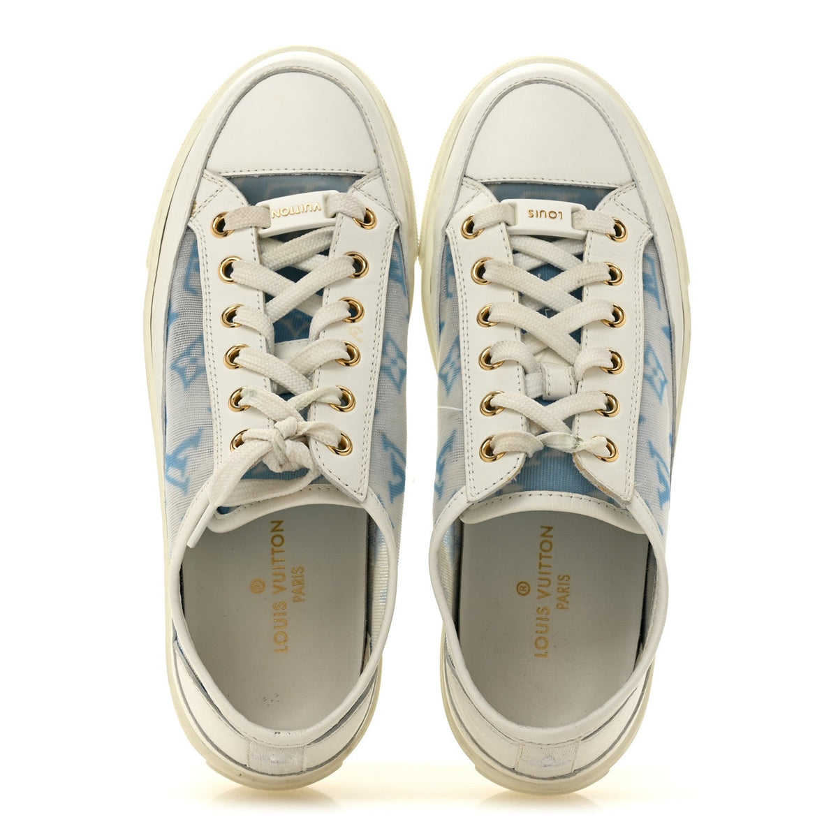 Technical Fabric Calfskin Monogram Stellar Sneakers 35  Blue