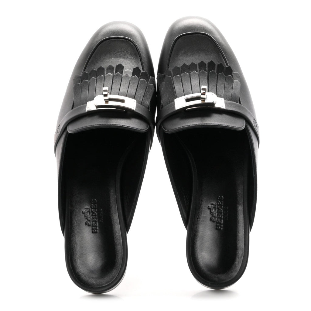 Fringed Calfskin Oz Mules 36.5 Black