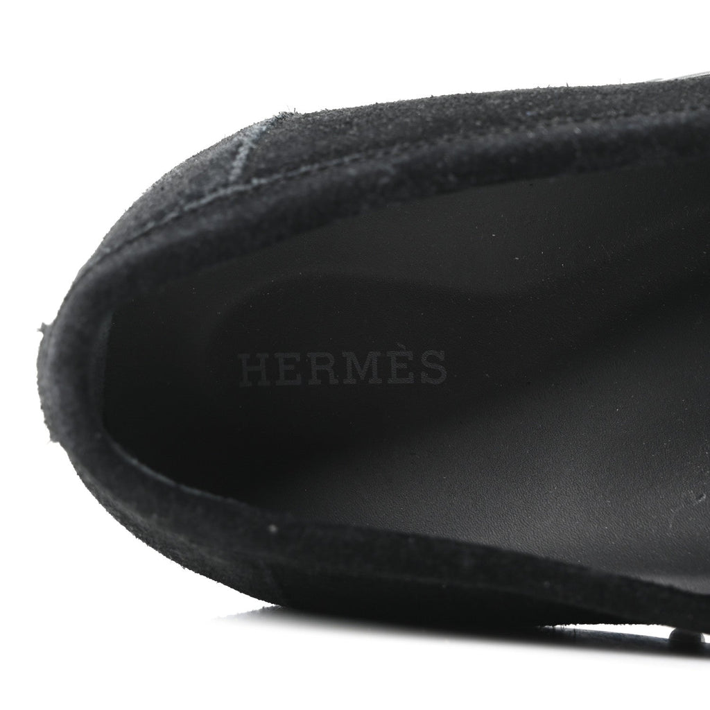 Suede Calfskin Womens Lazy Loafers 38.5 Black