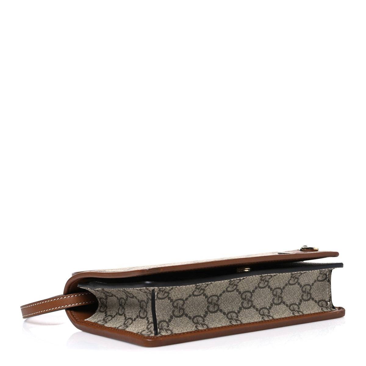 GG Emblem Monogram Wallet With Strap Beige Brown