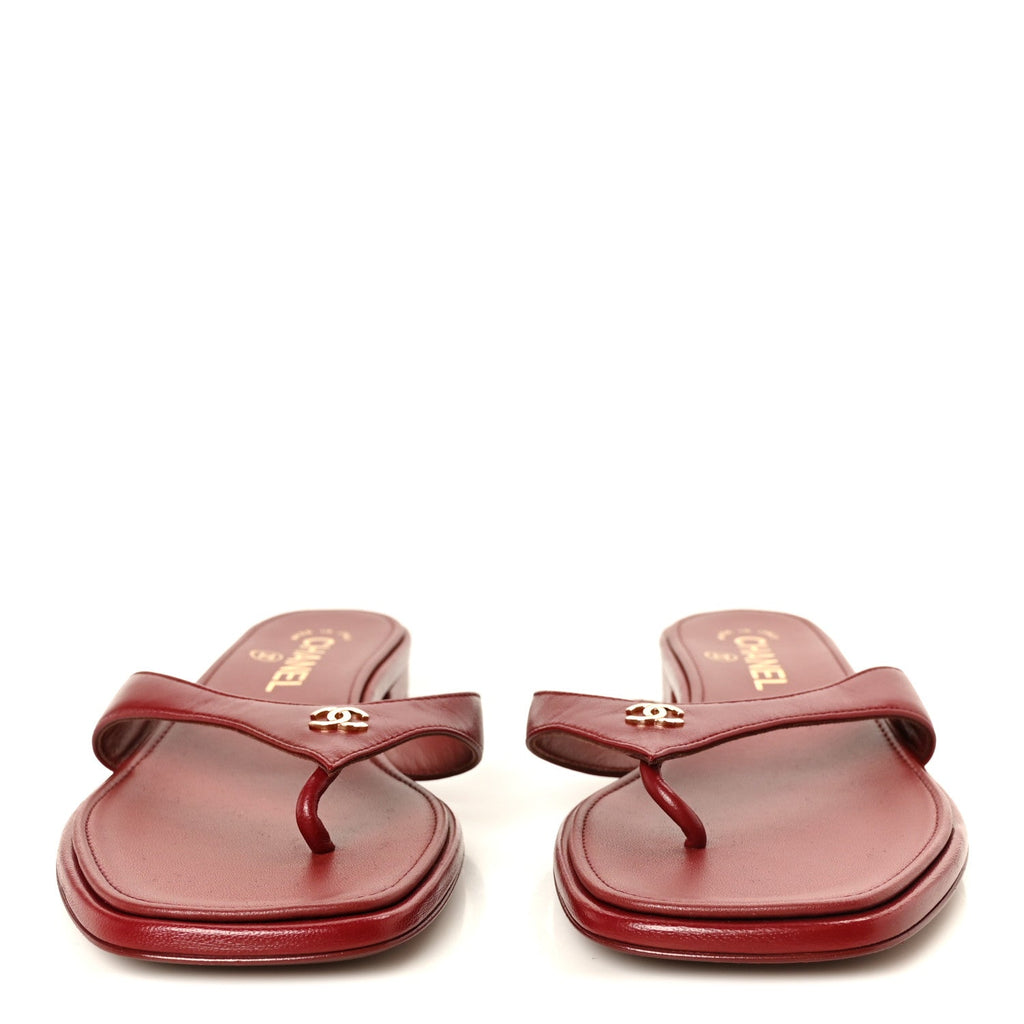 Lambskin CC Thong Sandals 38 Burgundy