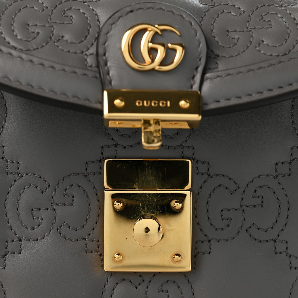Calfskin GG Matelasse Mini Top Handle Shoulder Bag Grey