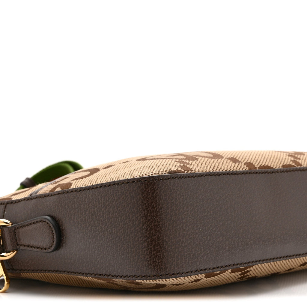 Monogram Jumbo GG Textured Dollar Calfskin Web Messenger Shoulder Bag Camel Ebony New Acero
