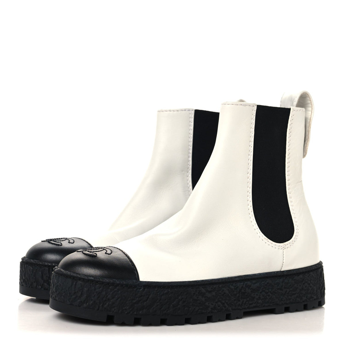 Calfskin Cap Toe CC Ankle Boots 36 White Black