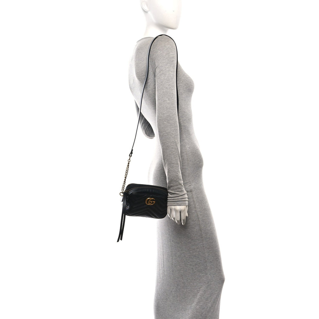 Calfskin Matelasse Mini GG Marmont Chain Shoulder Bag Black