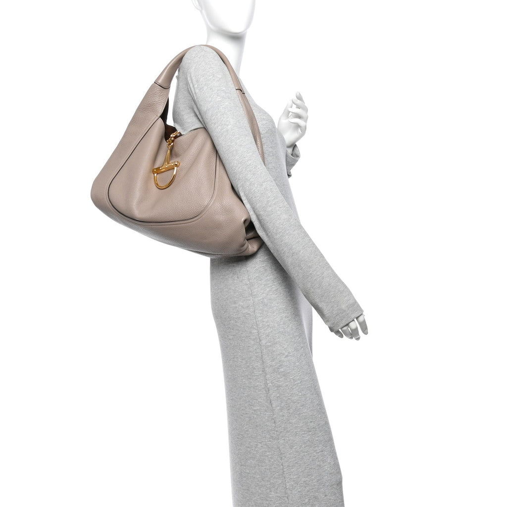 Grained Calfskin Softbit Maxi Shoulder Bag Taupe