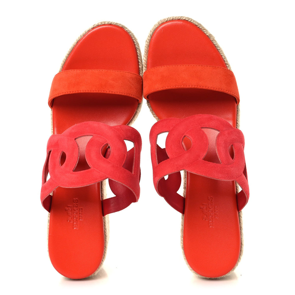 Suede Goatskin Ithea 30 Espadrille Wedge Sandals 39 Rouge Cinetique Orange Capucine