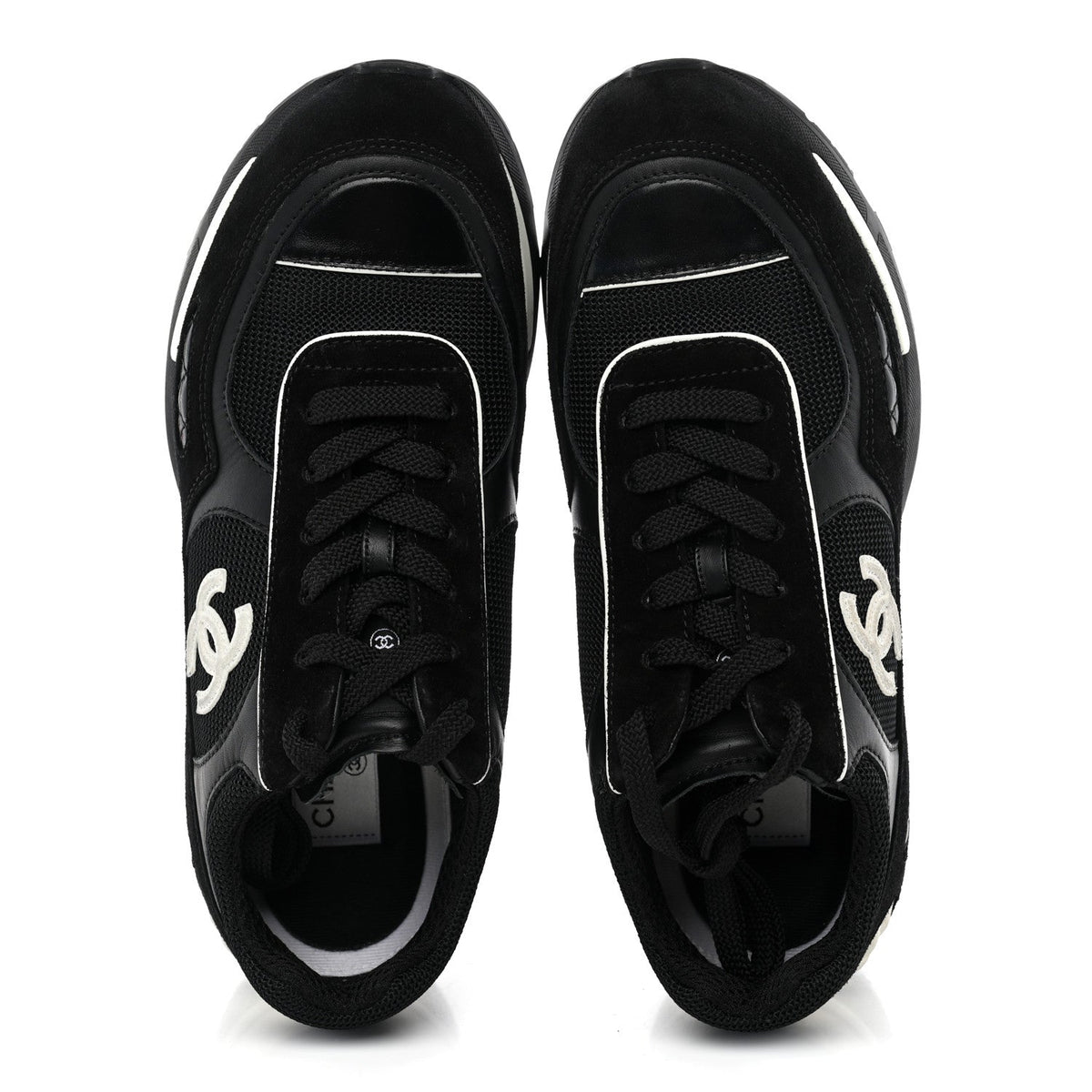 Mixed Fibers Suede Shiny Calfskin Womens CC Sneakers 38 Black