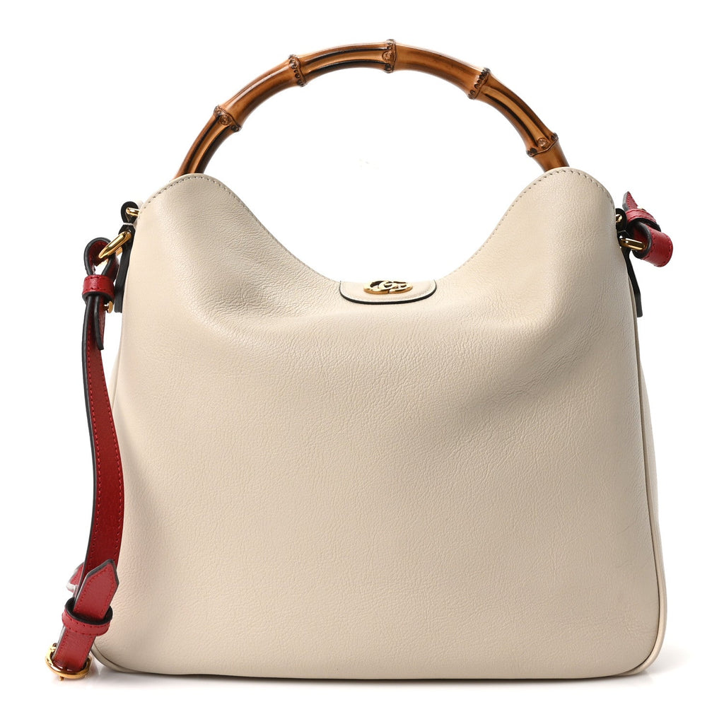 Softy Wonka Textured Dollar Calfskin Medium Diana Bamboo Shoulder Bag Mystic White Hibiscus Red