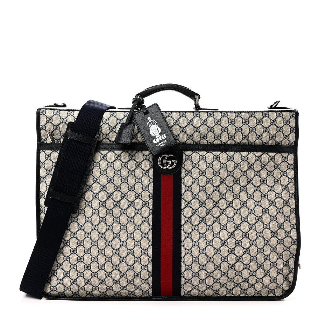 GG Supreme Monogram Web Savoy Garment Bag Beige Blue