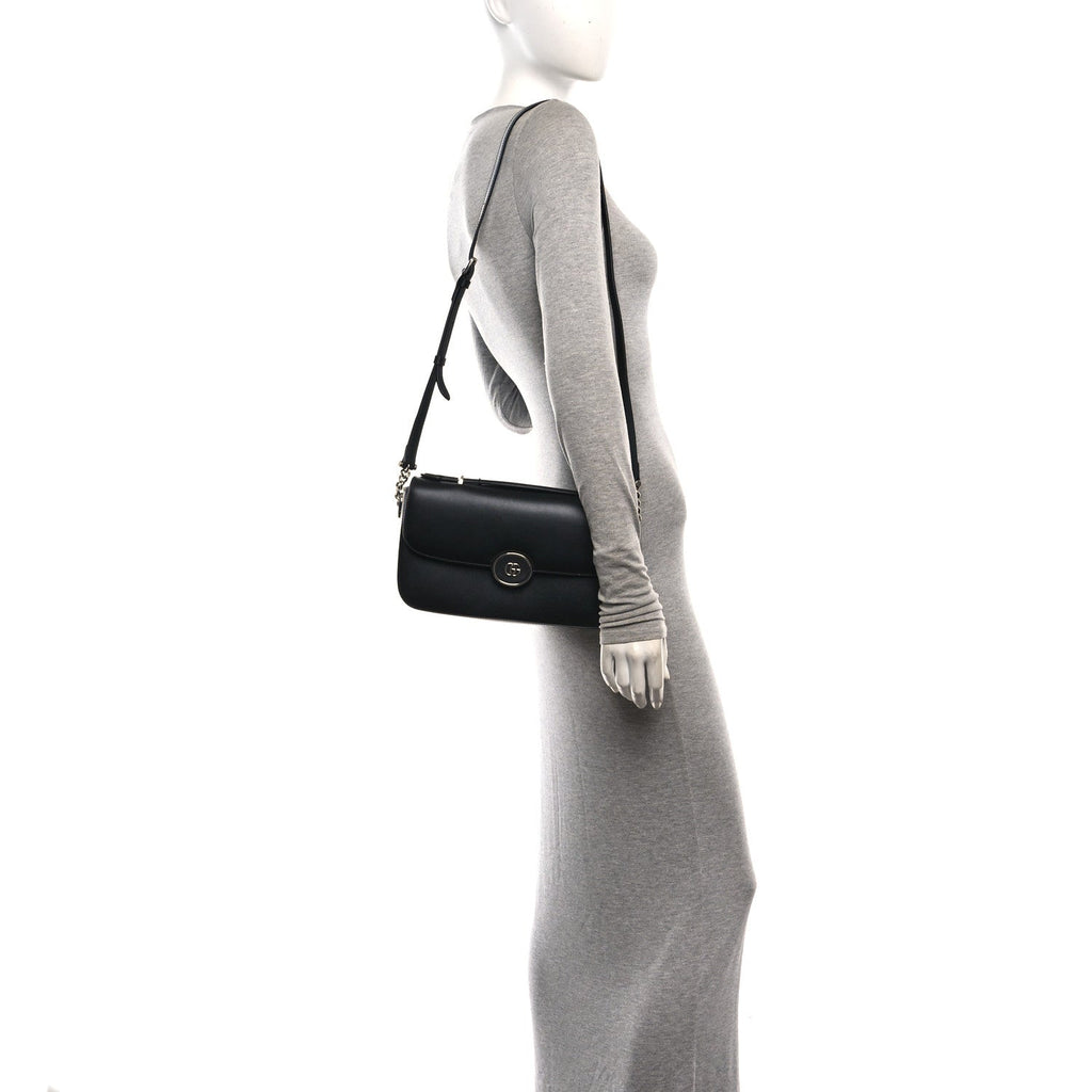 Senna Calfskin Petite GG Top Handle Shoulder Bag Black
