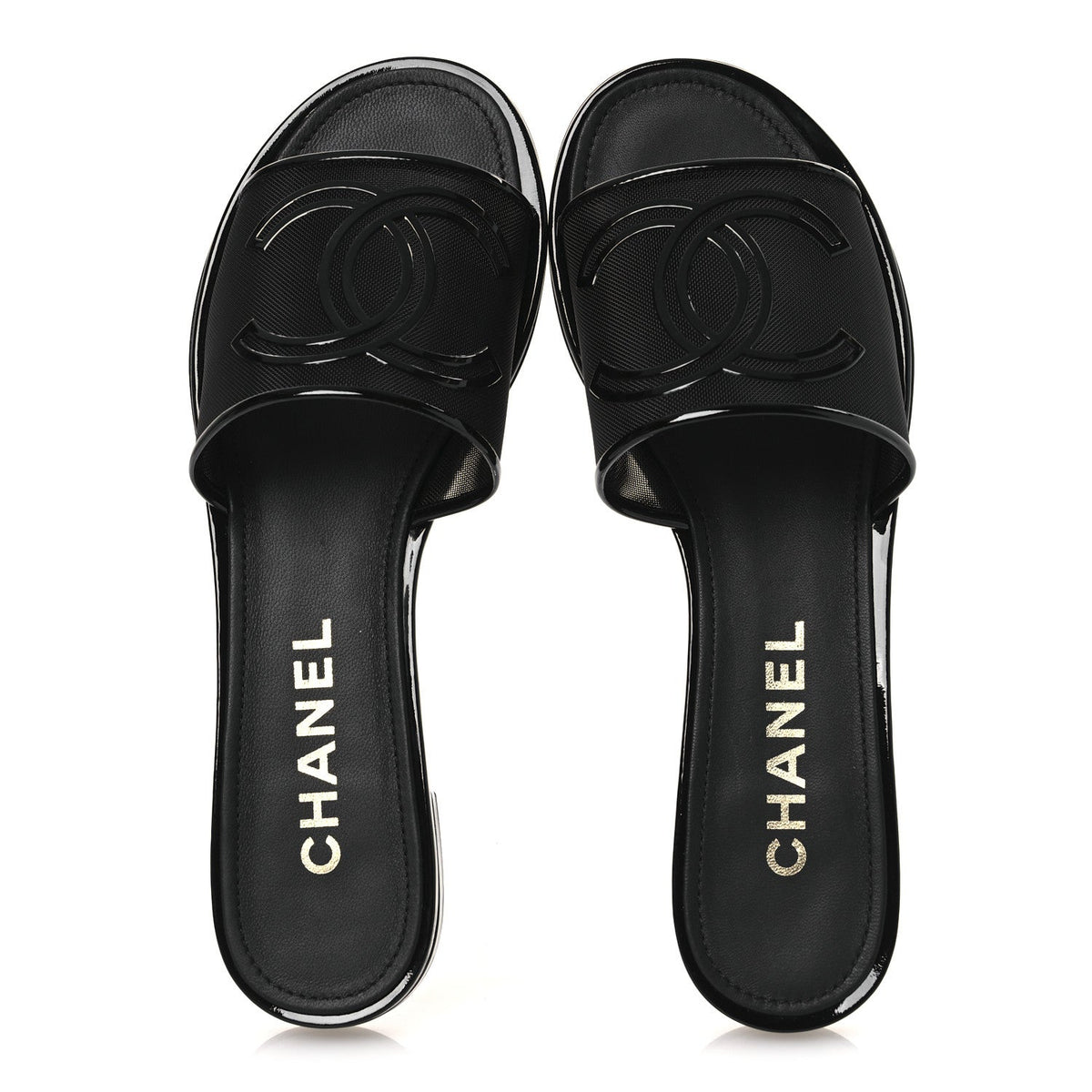 Mesh Patent Calfskin CC Mules 39 Black