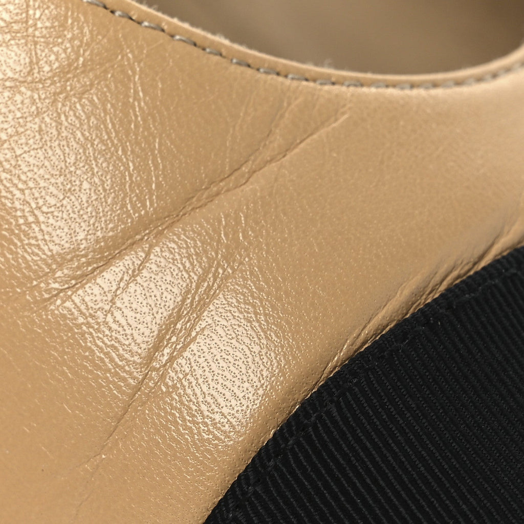 Goatskin Grosgrain Cap Toe CC Slingback Pumps 38.5 Beige Black