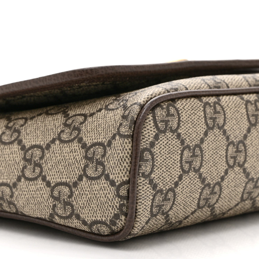 GG Supreme Monogram Textured Dollar Calfskin Web Mini Ophidia Shoulder Bag Beige Ebony New Acero
