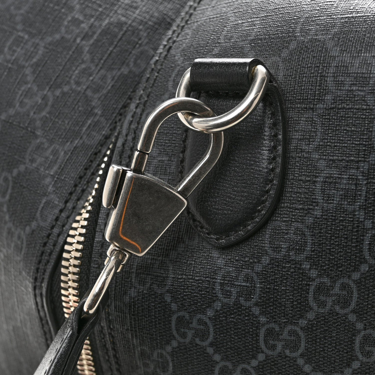 GG Supreme Monogram Azalea Calfskin Retro Interlocking G Large Duffle Bag Black Grey