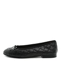 Aged Calfskin Quilted CC Cap Toe Ballerina Flats 41 Black