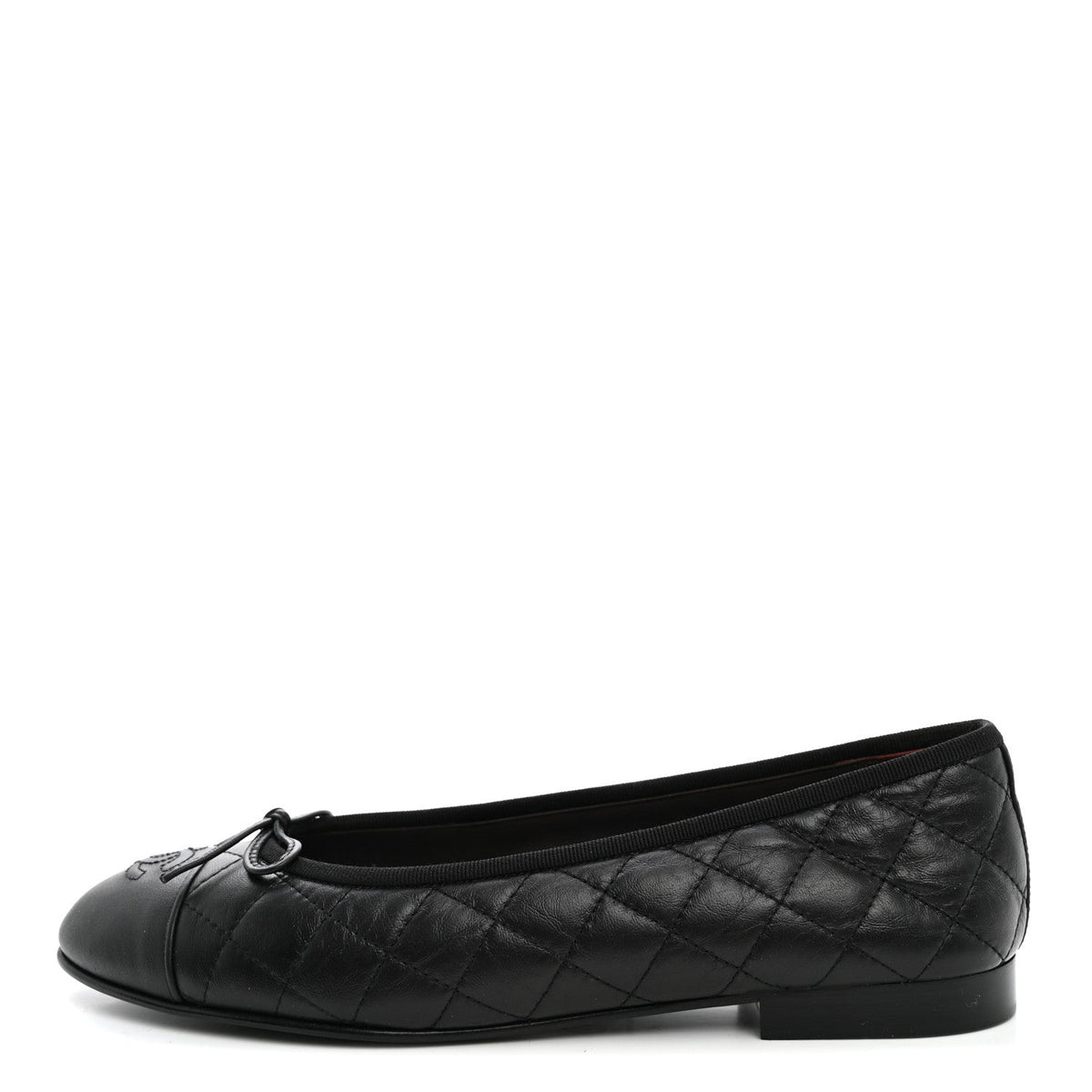 Aged Calfskin Quilted CC Cap Toe Ballerina Flats 41 Black