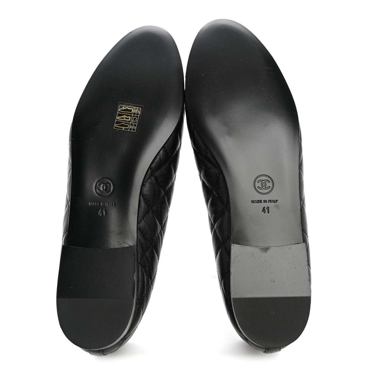 Aged Calfskin Quilted CC Cap Toe Ballerina Flats 41 Black