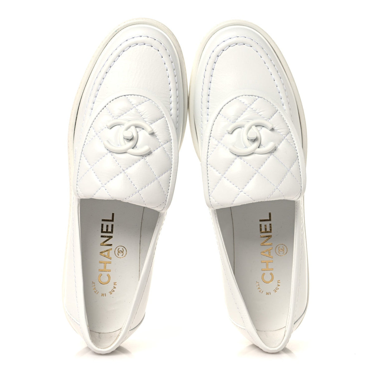 Crumpled Lambskin Quilted CC Turnlock Loafers 37 White