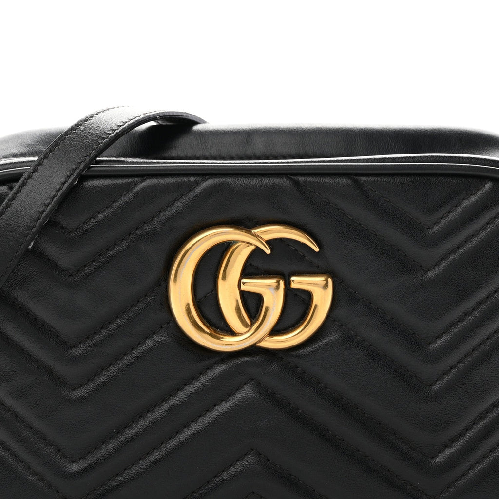Calfskin Matelasse Small GG Marmont Chain Shoulder Bag Black