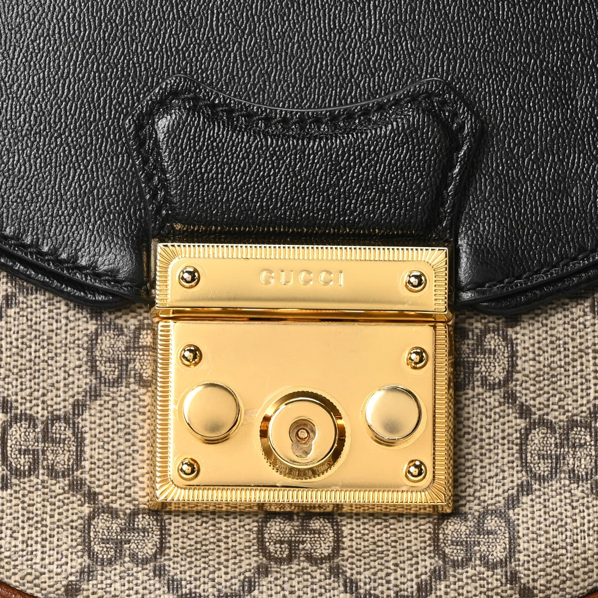 GG Supreme Monogram Calfskin Small Padlock Messenger Shoulder Bag Beige Black Cuir