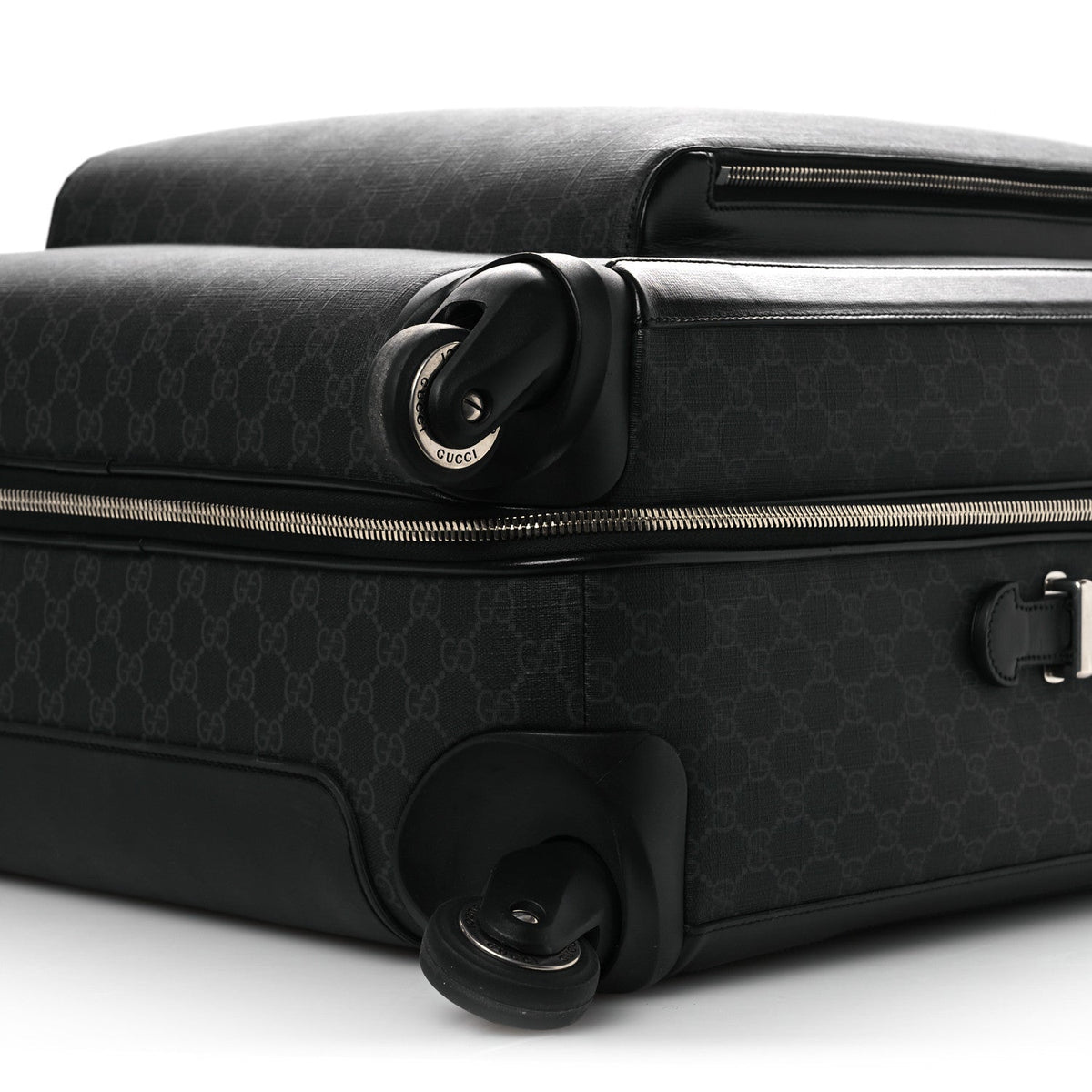GG Supreme Monogram Large Four Wheel Suitcase Black Grey