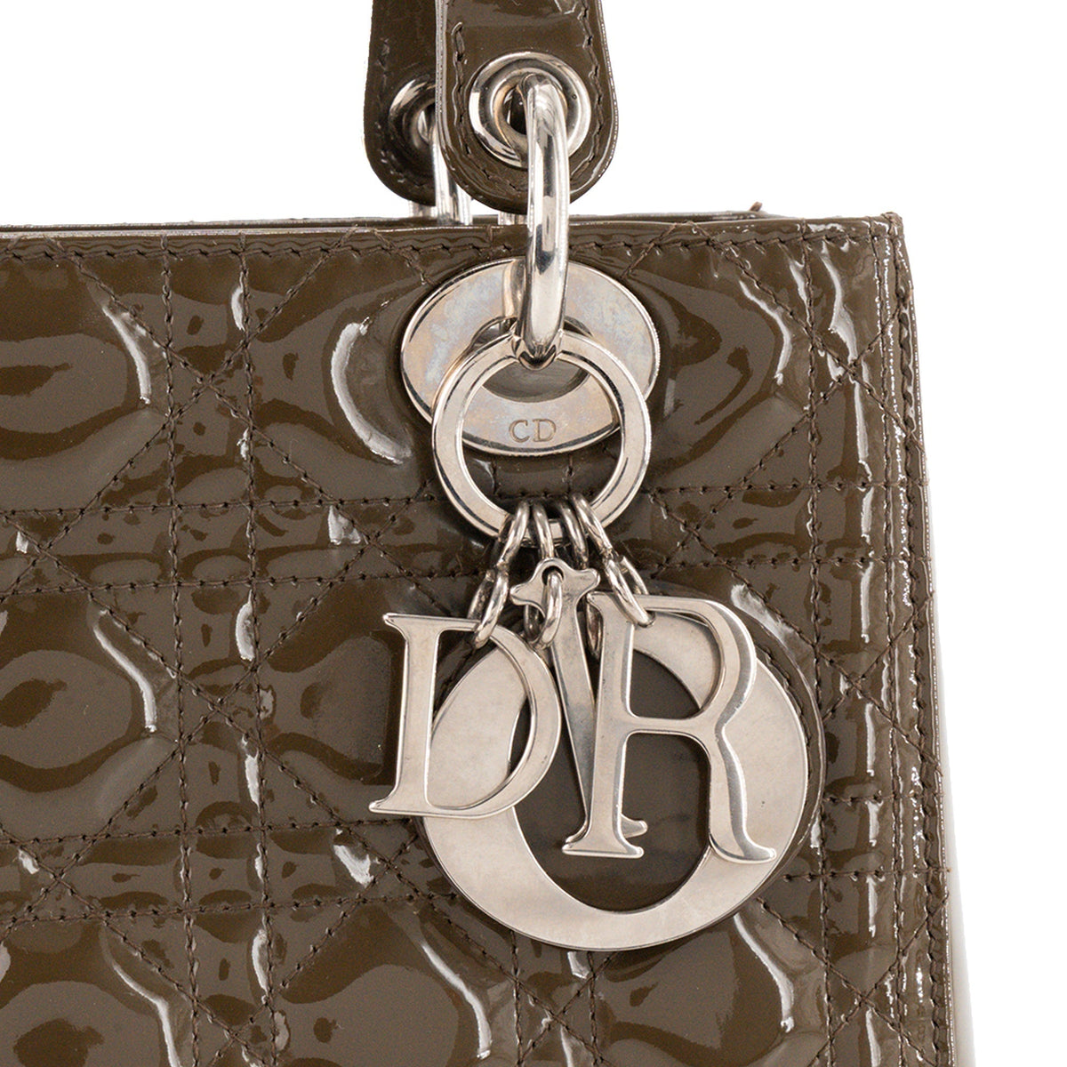 DIOR - Lady Dior medium Dior handbag in brown cannage patent leather