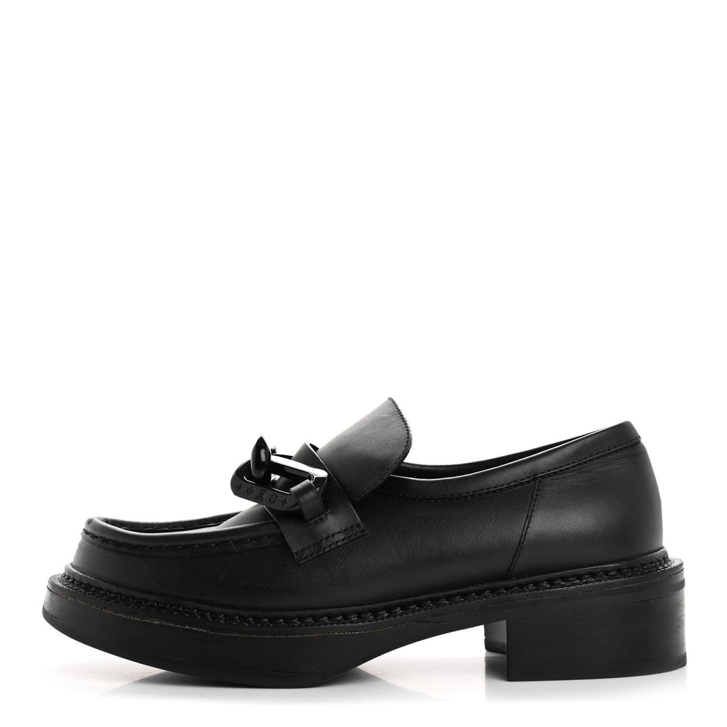 Calfskin Oversized Chain Academy Loafers 37.5 Black