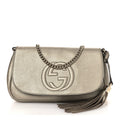 Metallic Pebbled Calfskin Medium Soho Flap Crossbody Golden Beige