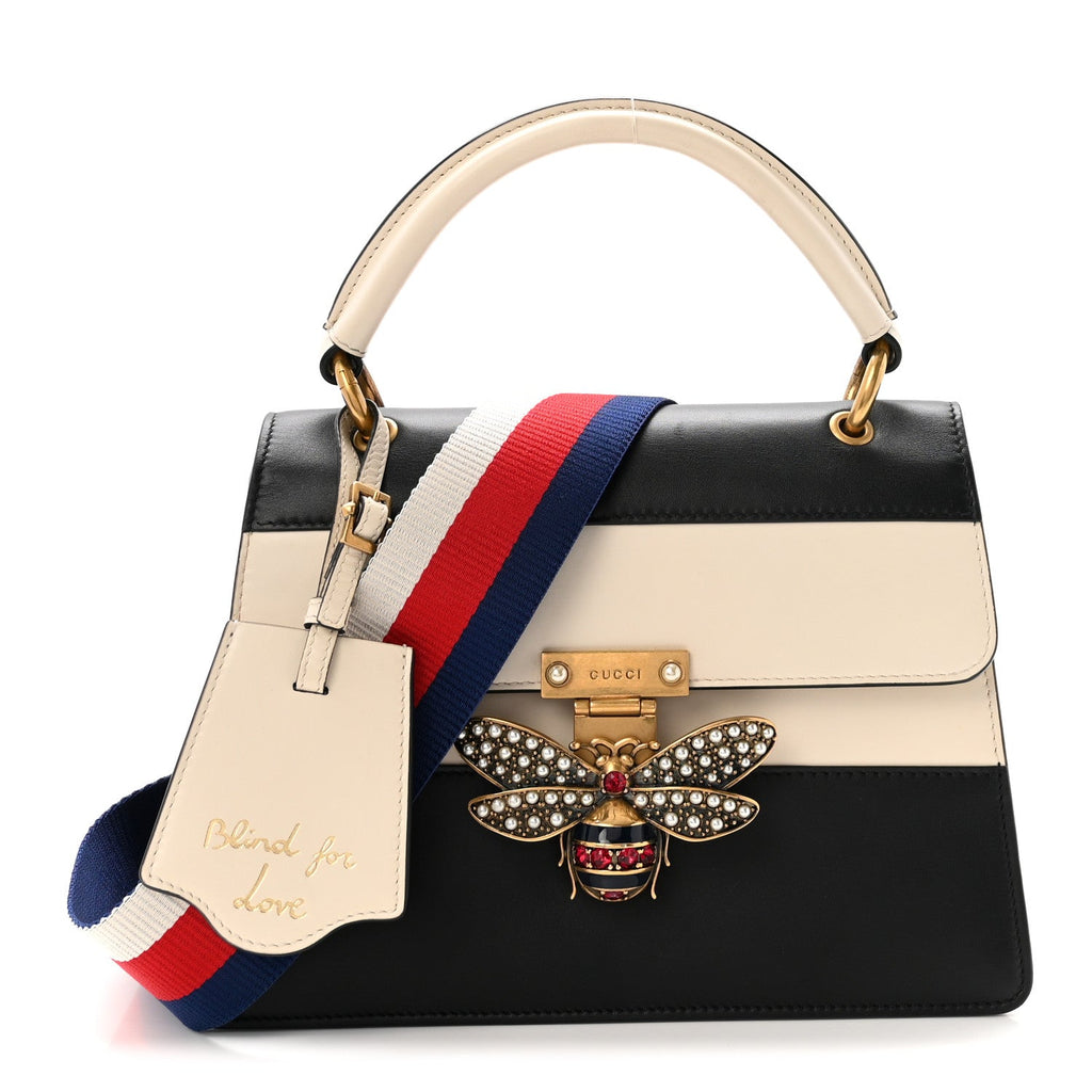 Calfskin Sylvie Web Small Queen Margaret Top Handle Bag Black White