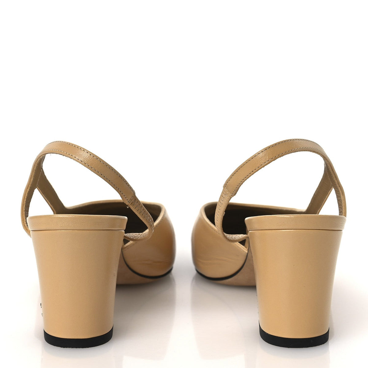 Goatskin Grosgrain Cap Toe CC Slingback Pumps 38.5 Beige Black