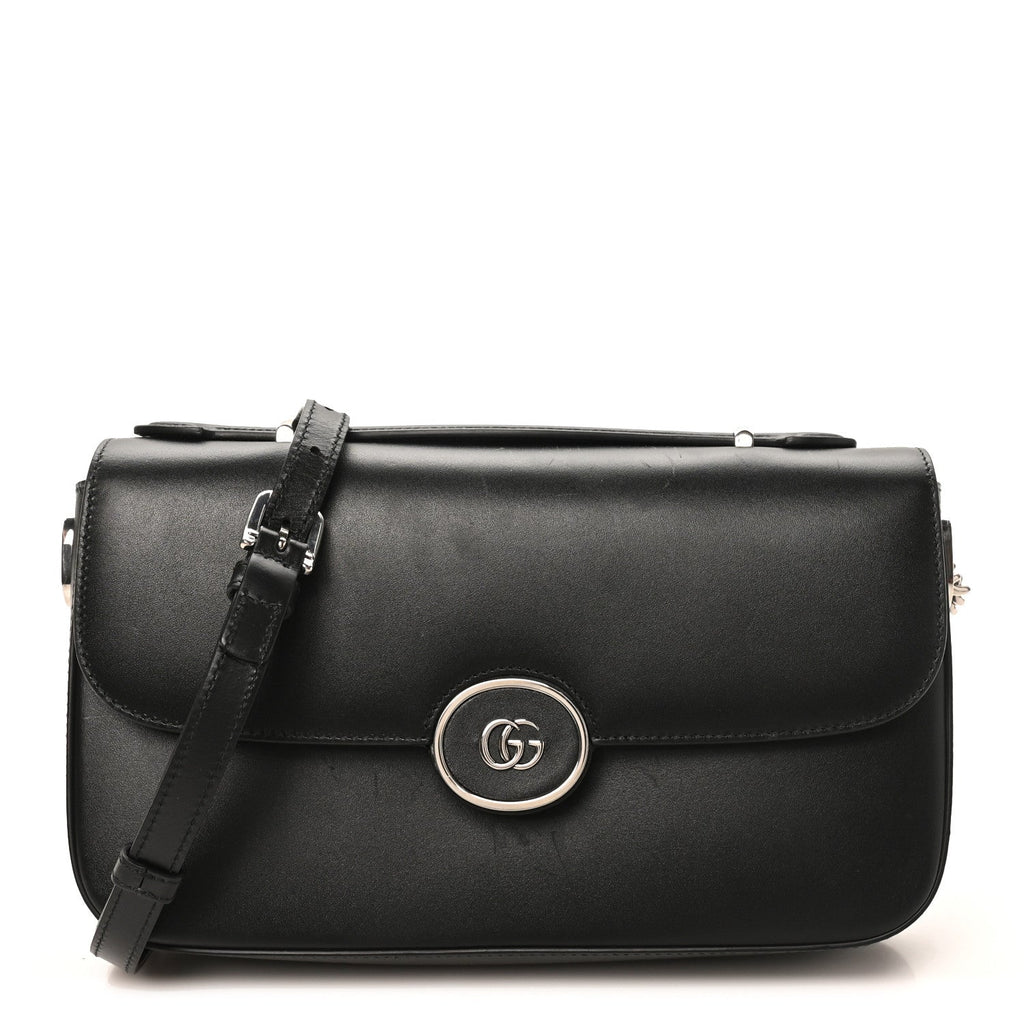 Senna Calfskin Petite GG Top Handle Shoulder Bag Black