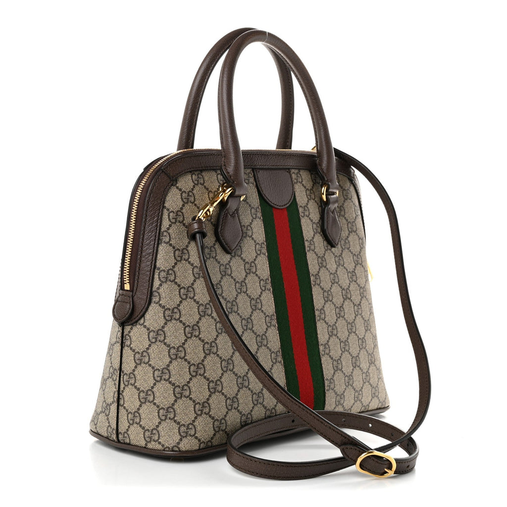 GG Supreme Monogram Web Medium Top Handle Ophidia Dome Shoulder Bag Brown