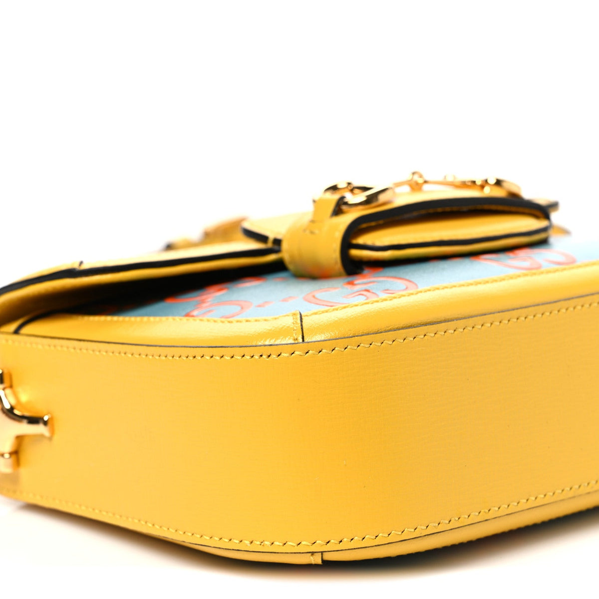 Azalea Calfskin GG Monogram Bi-Color Debossed Mini Horsebit 1955 Shoulder Bag Dusty Azure Stone Topaz Deep Orange