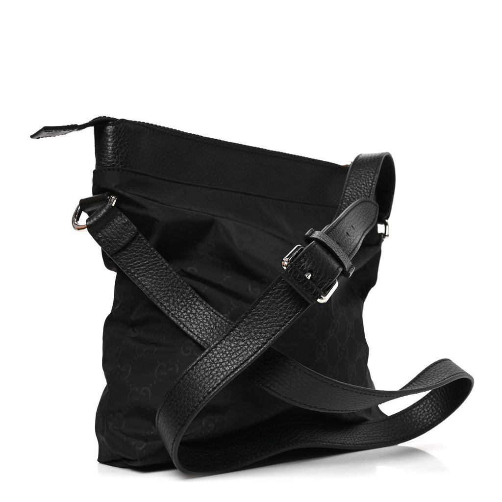 Nylon Monogram Dollar Calfskin Flat Messenger Bag Black