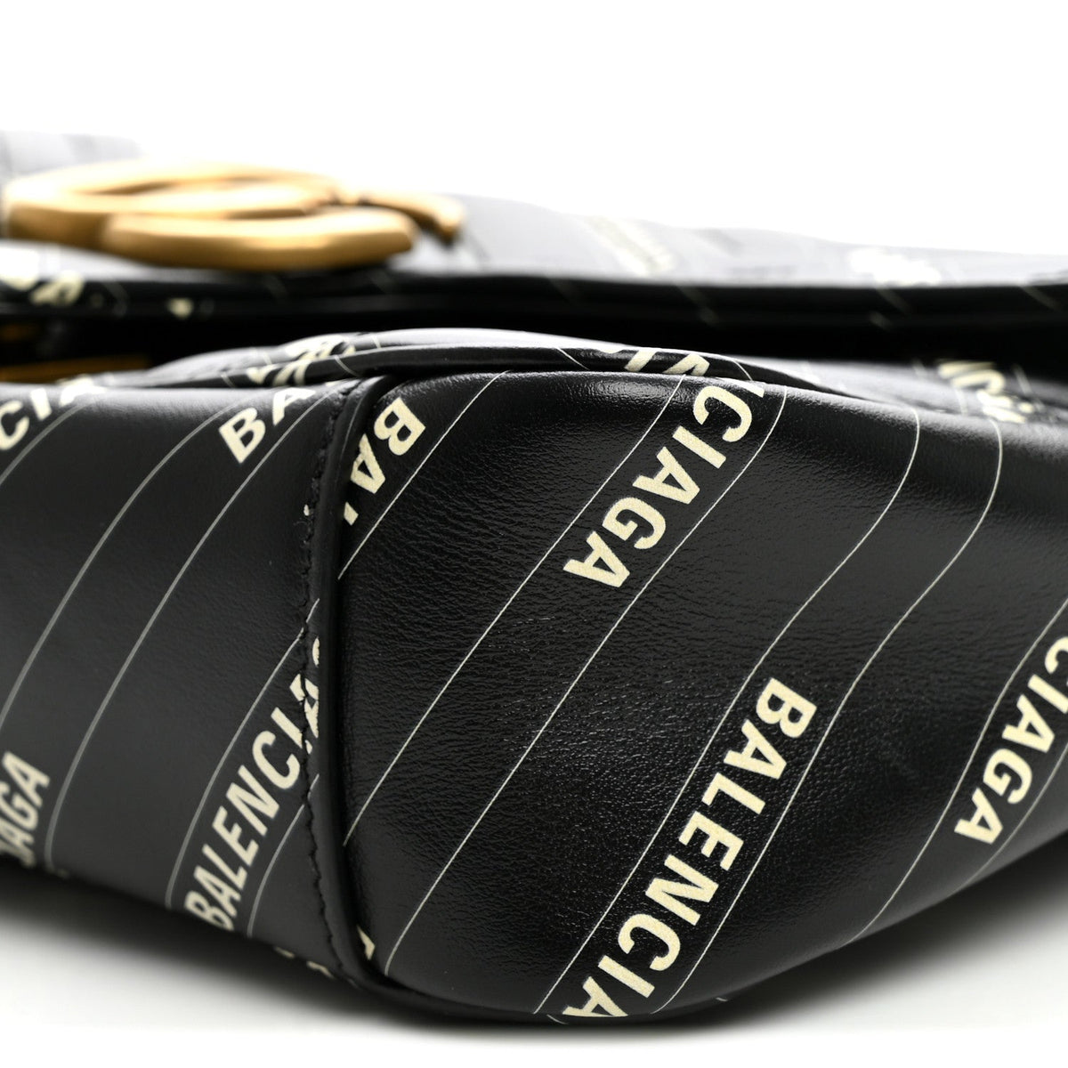 X BALENCIAGA Calfskin Matelasse Logo Print Small GG Marmont Shoulder Bag Black