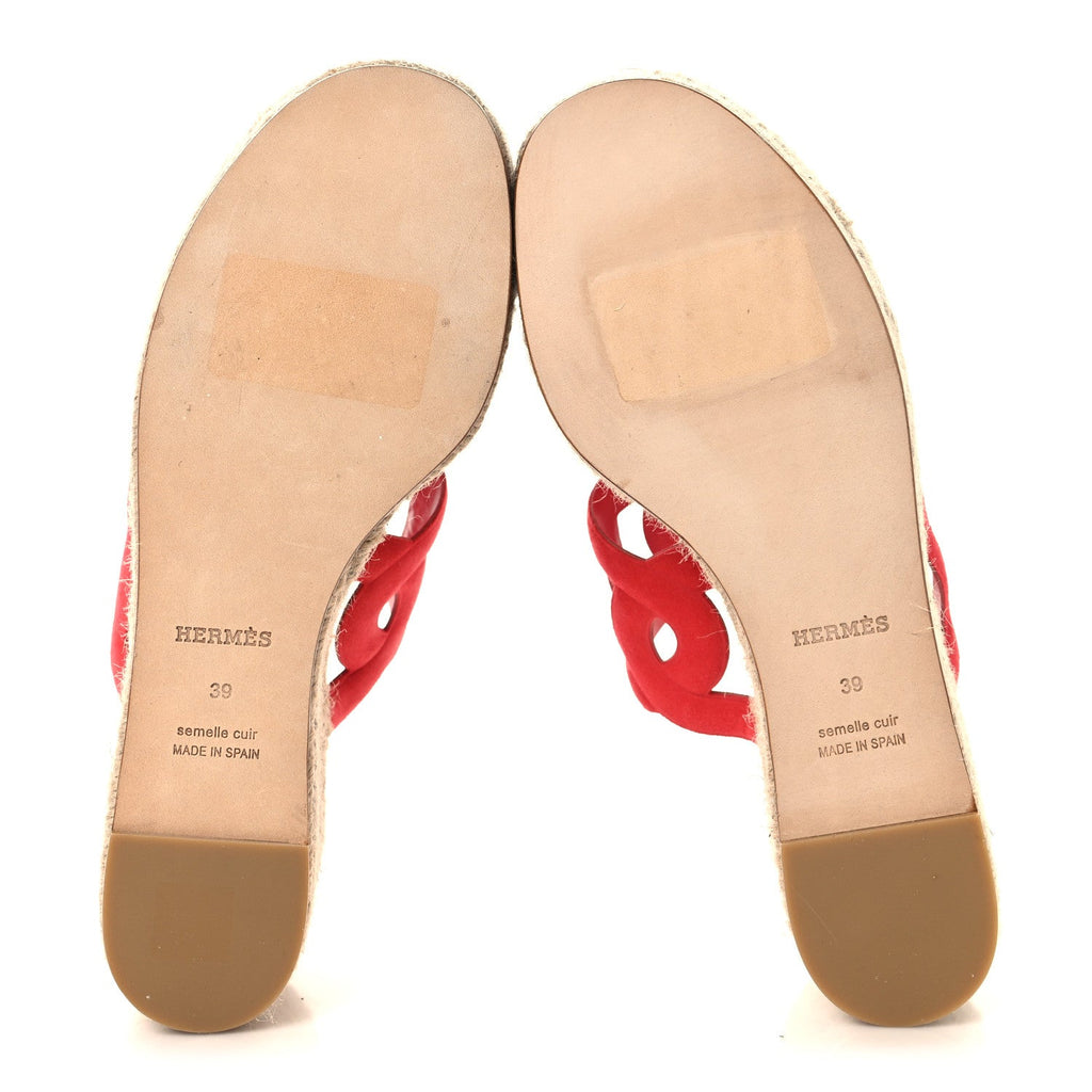 Suede Goatskin Ithea 30 Espadrille Wedge Sandals 39 Rouge Cinetique Orange Capucine
