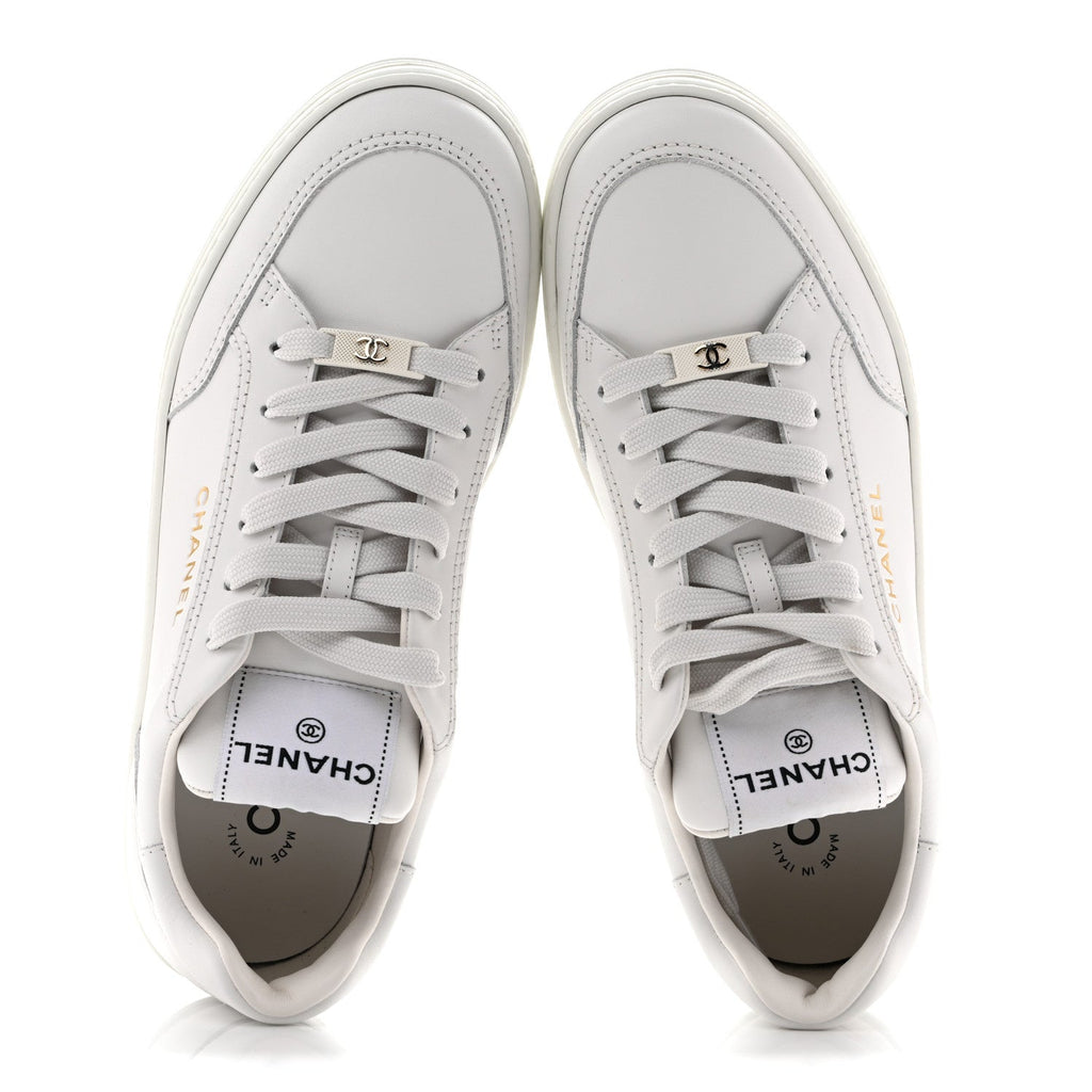 Calfskin Womens CC Logo Sneakers 39 White
