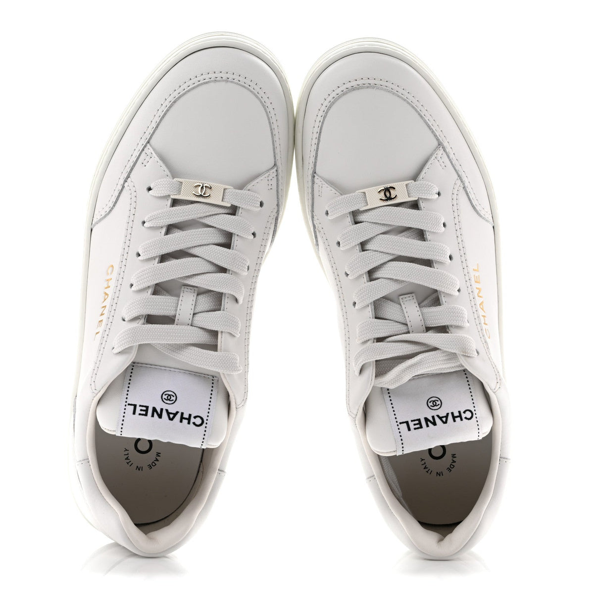 Calfskin Womens CC Logo Sneakers 39 White