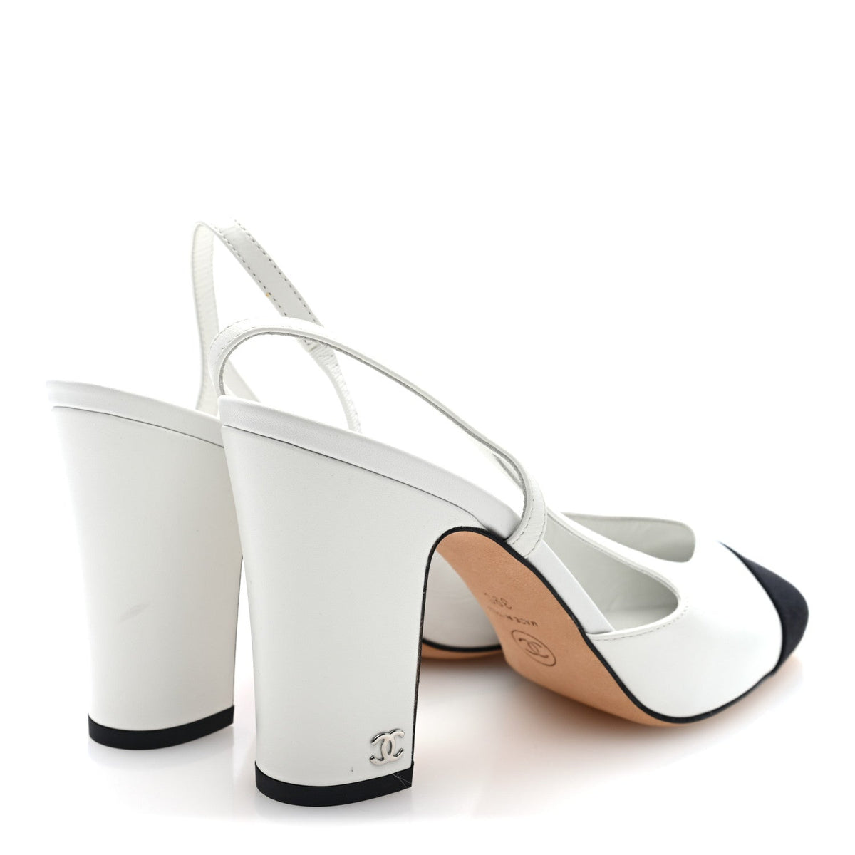 Goatskin Grosgrain Cap Toe CC Slingback Pumps 39 White Black