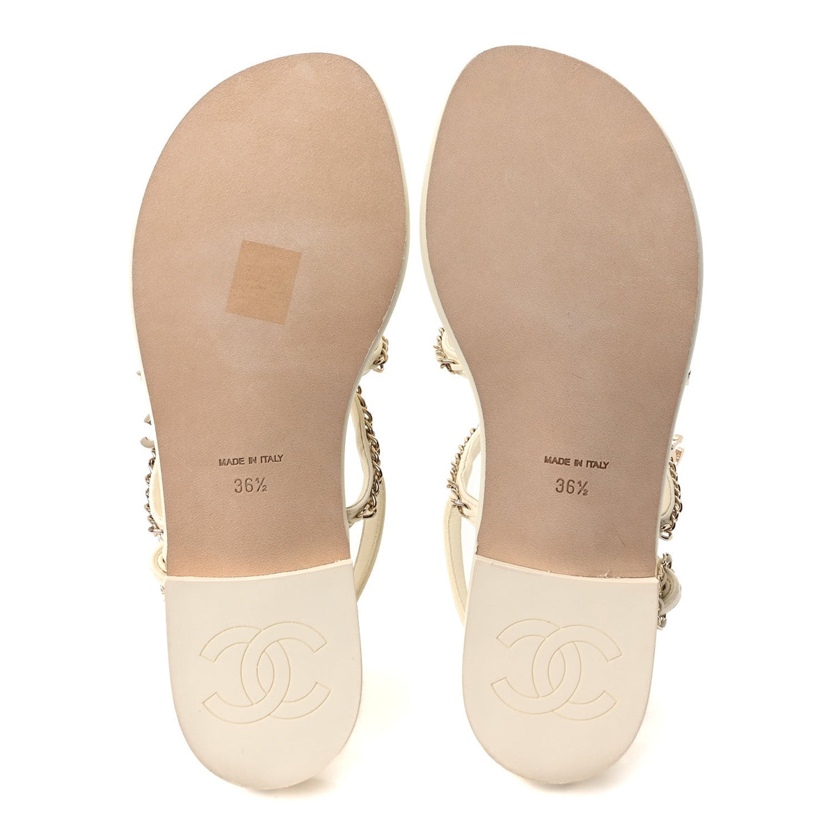 Lambskin CC Chain Flat Sandals 36.5 Ivory