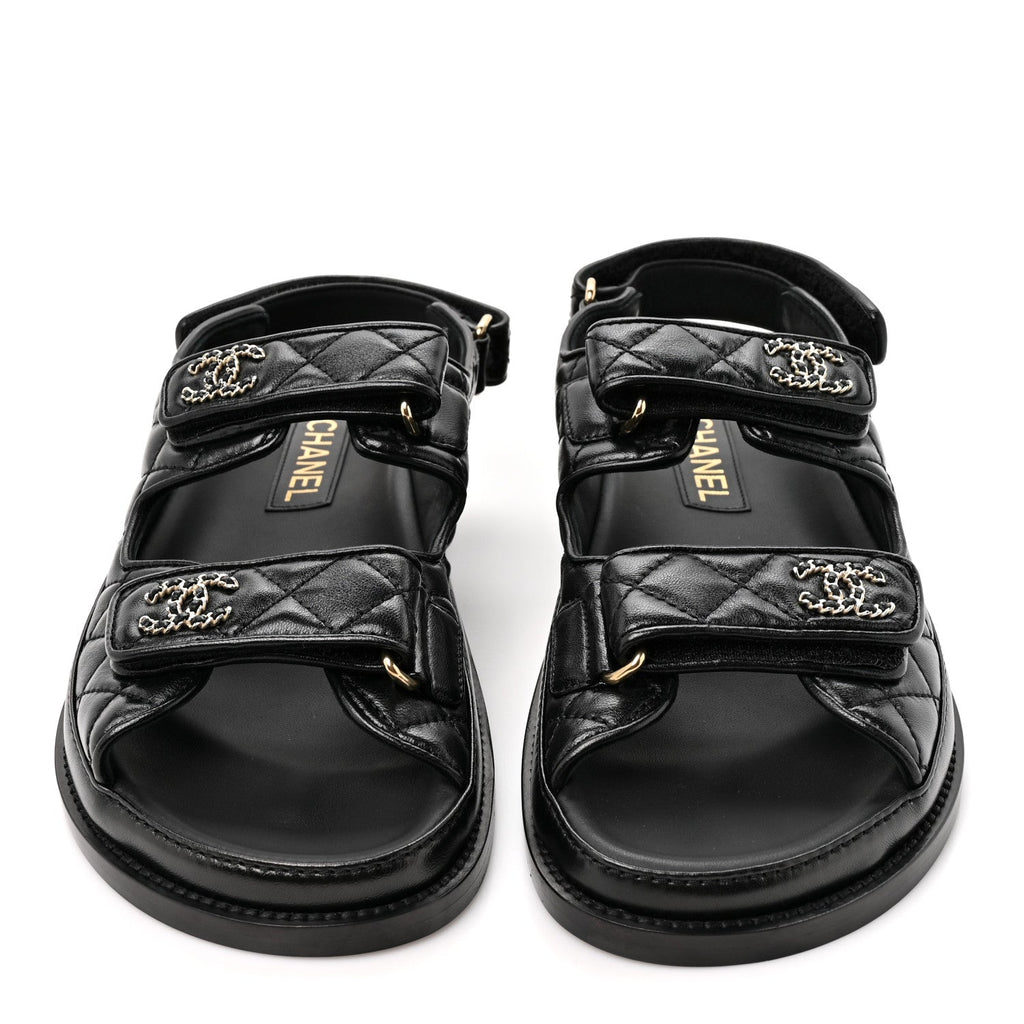 Grained Calfskin Velcro Dad Sandals 38 Black
