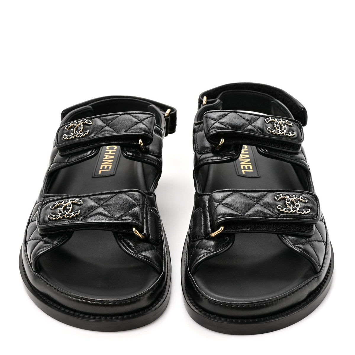 Grained Calfskin Velcro Dad Sandals 38 Black