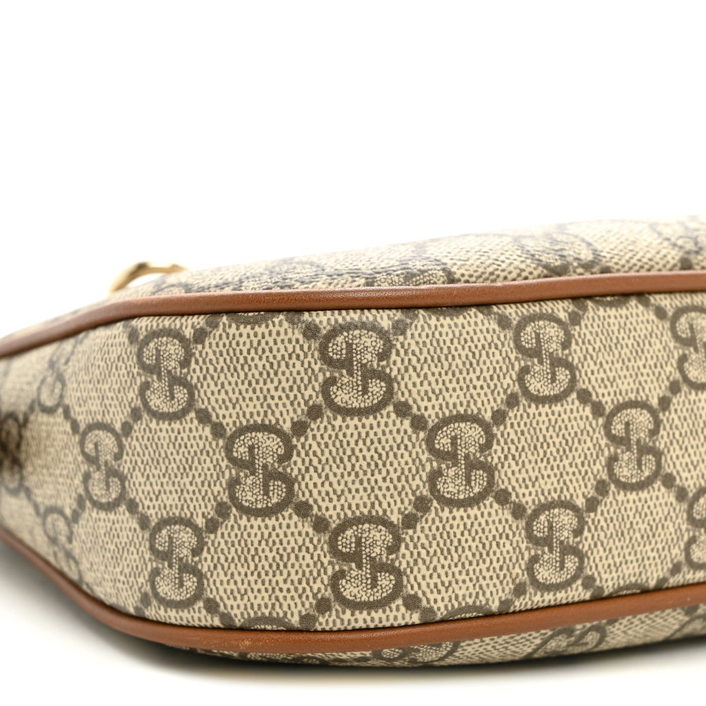 GG Supreme Monogram Textured Calfskin Small Emblem Shoulder Bag Beige Dark Brown